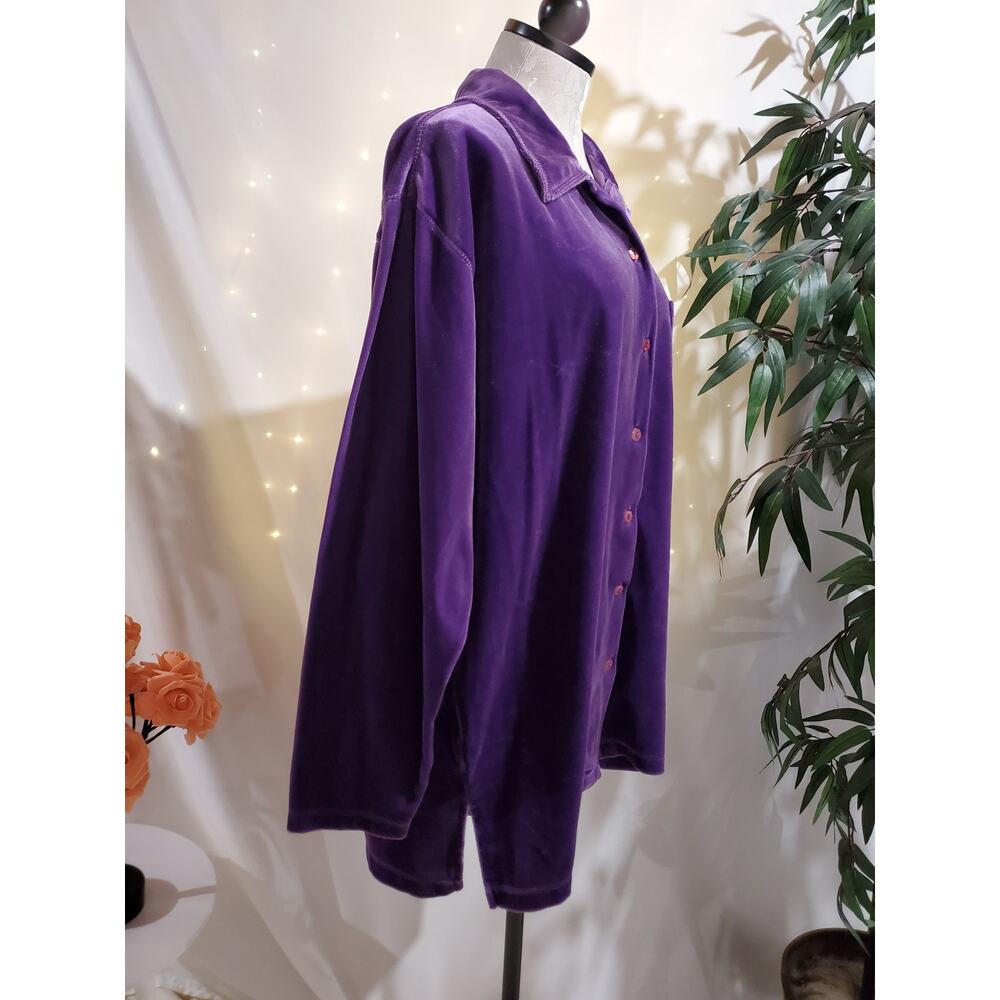 Vtg Honors Velour Velvet Button Shirt Womens Size XL Purple Pocket 90s Y2K Soft - Picture 4 of 8